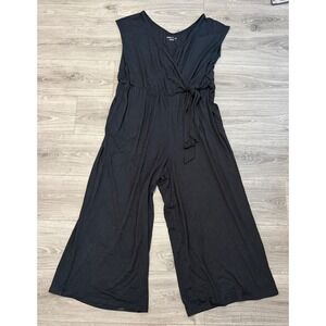 Ava & Viv Jumpsuit 1X Black Wide Leg Crossover Wrap‎ Tie Pockets